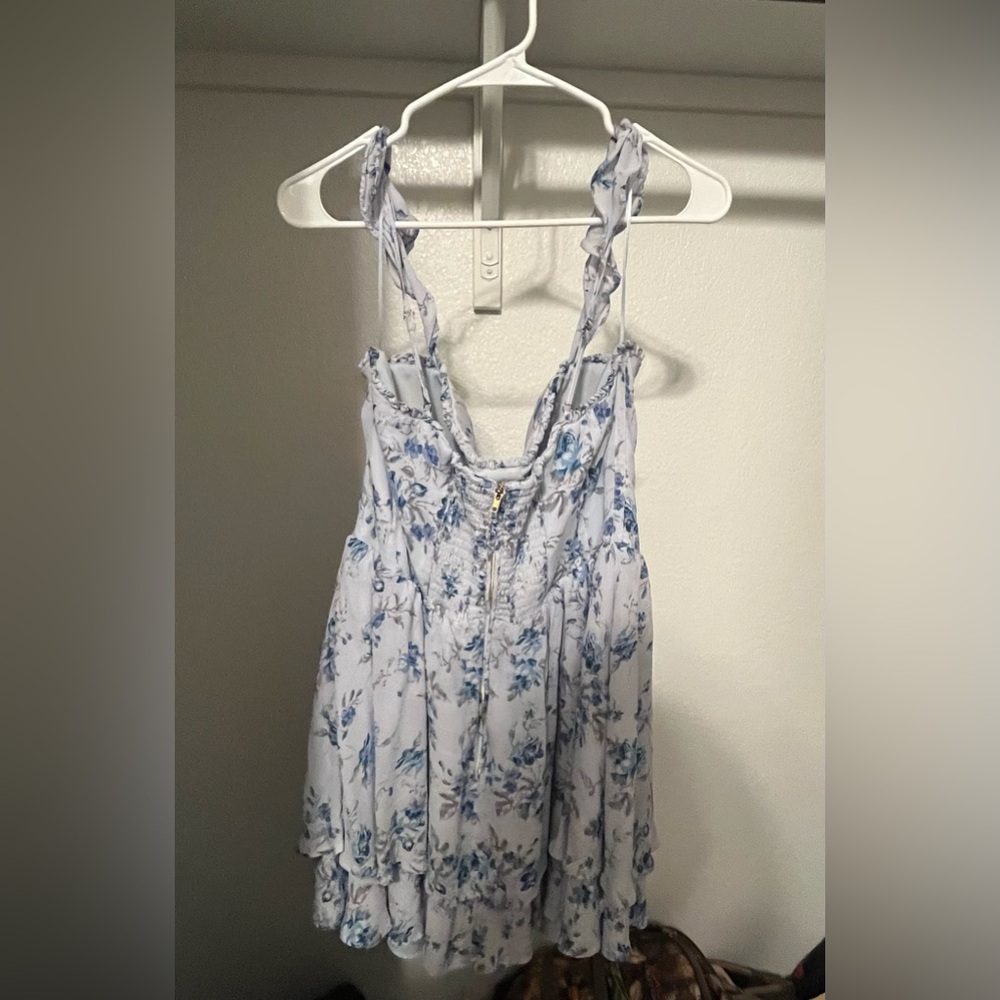 Altar'd State thigh high short Blue and White Floral dress.